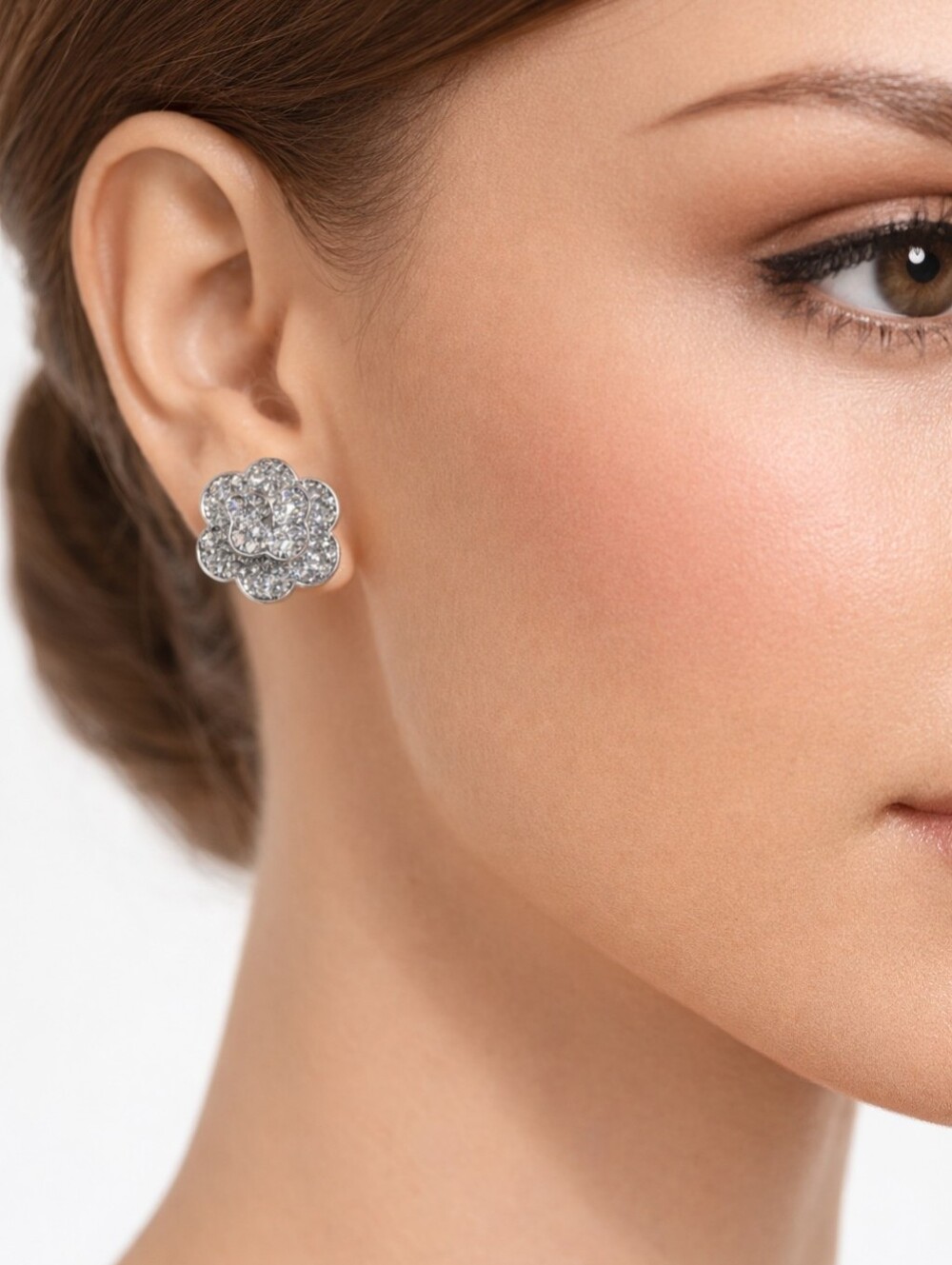 Kim Rogers Silver Pavé Flower Clip-On Earrings – Sparkling Women’s Jewelry